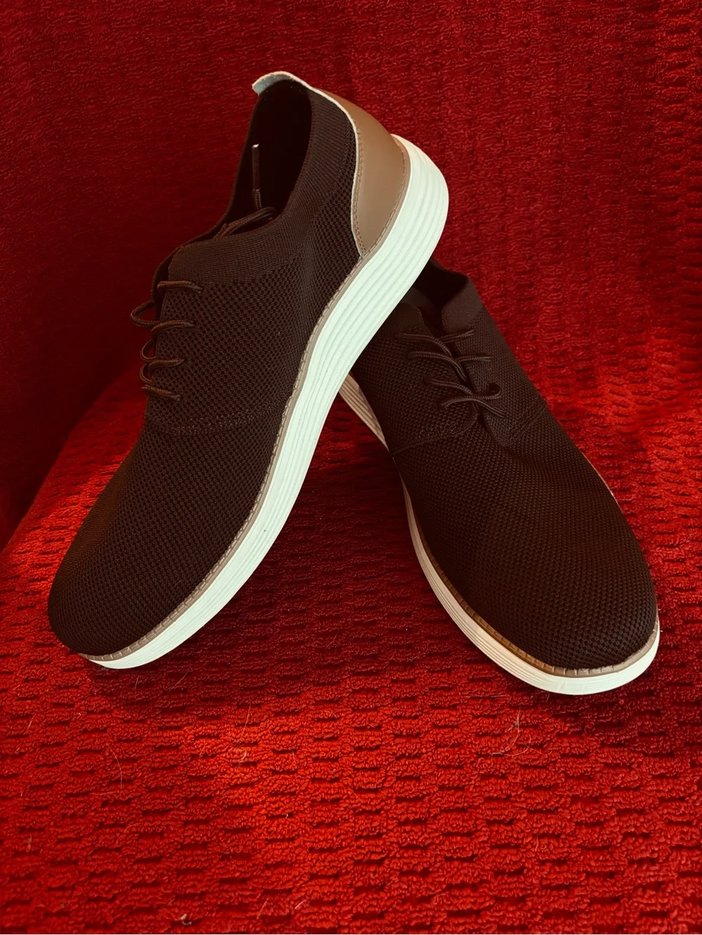 Men's Black Knit Derby Shoes with White Sole